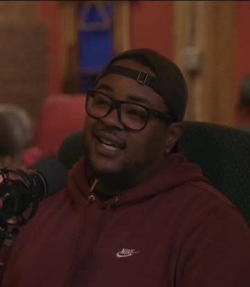Ken Floyd at the mic on the set of The Human Mosaic Podcast